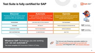 22
Test Suite is fully certified for SAP
Whatever SAP Technology you are working
with, we can automate it
The most complet...