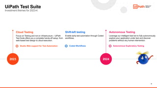 31
UiPath Test Suite
Investment themes for 2023-4
2023
Cloud Testing
Focus on Testing and not on infrastructure – UiPath
T...