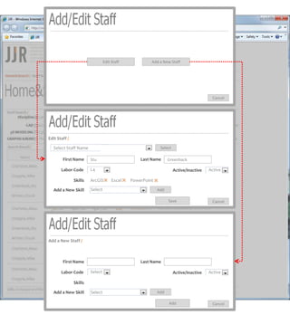 Edit StaffAdd a New StaffCancelEdit Staff /Select Staff NameSelectFirst NameLast NameStuGreenbackL4Labor CodeActiveActive/InactiveSkillsArcGIS        Excel         PowerPointSelectAdd a New SkillAddSaveCancelAdd a New Staff /First NameLast NameSelectLabor CodeActiveActive/InactiveSkillsAdd a New SkillSelectAddAddCancel