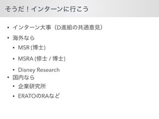 • D
•
• MSR ( )
• MSRA ( / )
• Disney Research
•
•
• ERATO RA
 