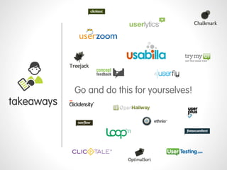 Use quantitative analyses in the
            design phase

            Objective data facilitates
            communication with stakeholders

takeaways   Benchmark your design

            It also helps identify issues before
            development starts
 