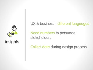 researcher               reports



                                        ?!?
                 UX talk /
               designer talk


                                                   business



                                   presentations



    designer
 