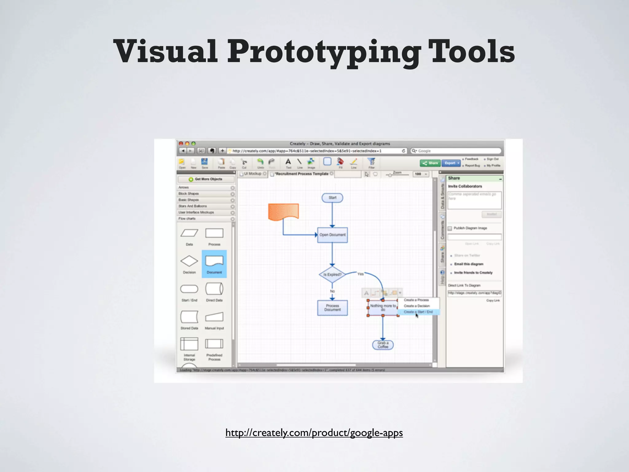 Visual Prototyping Tools




      http://creately.com/product/google-apps
 