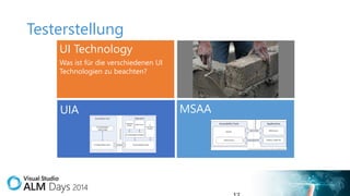Testerstellung
UI Technology
Was ist für die verschiedenen UI
Technologien zu beachten?

UIA

MSAA

 