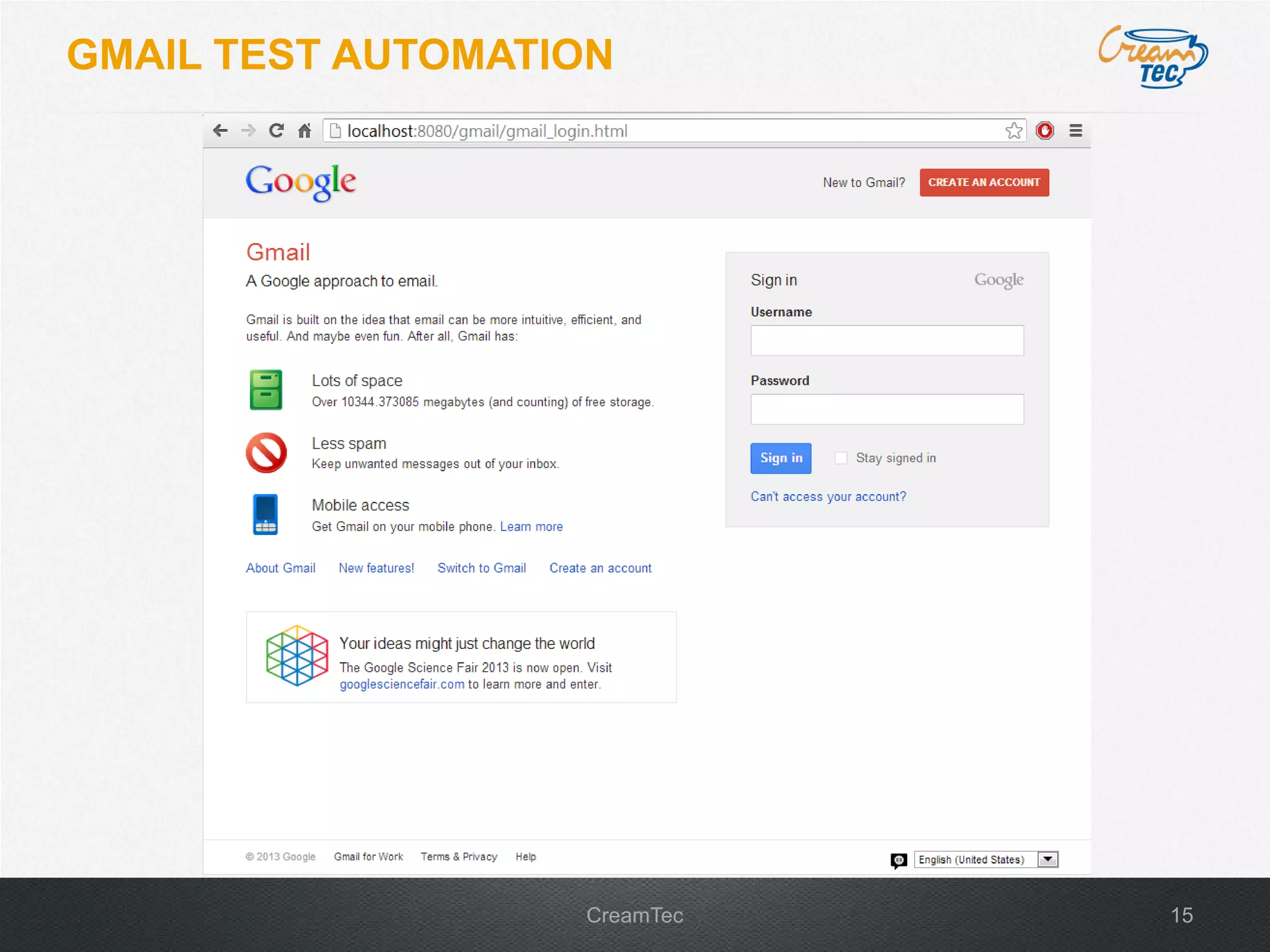 15CreamTec
GMAIL TEST AUTOMATION
 
