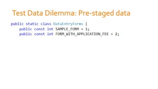 Test Data Dilemma: Pre-staged data
 