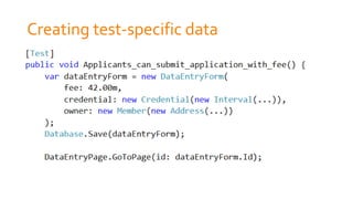 Creating test-specific data
 