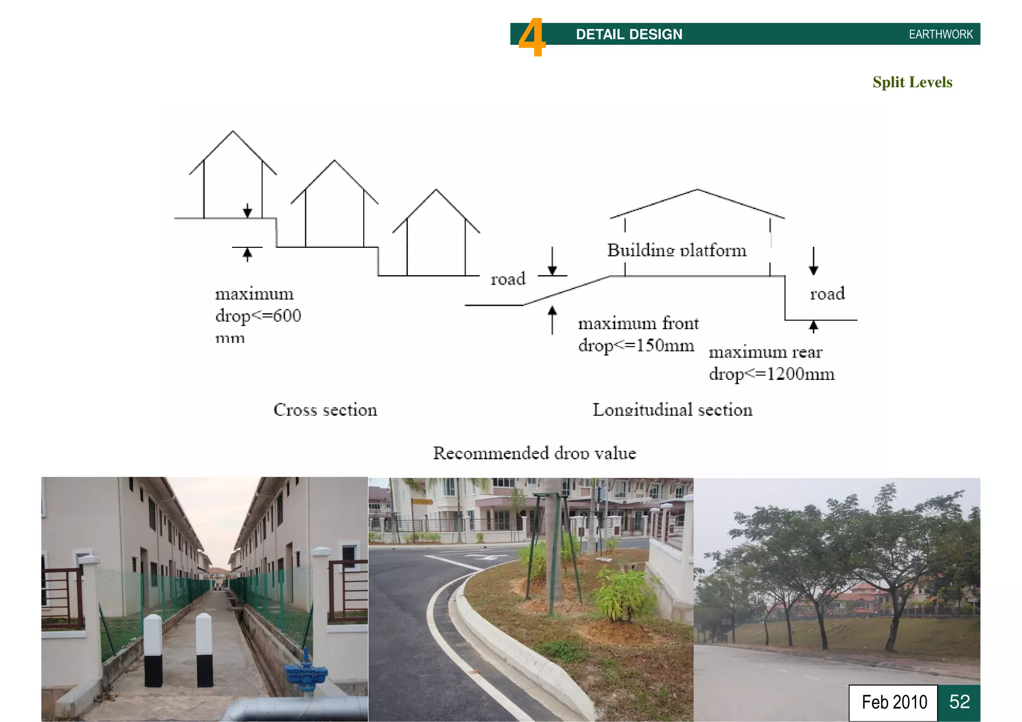 4   DETAIL DESIGN         EARTHWORK



                     Split Levels




                    Feb 2010    52
 