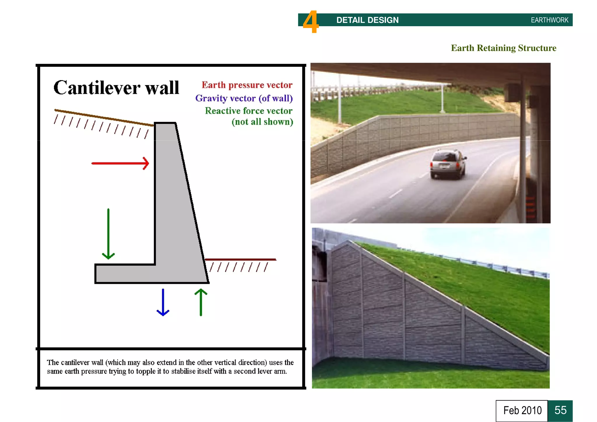 4   DETAIL DESIGN                     EARTHWORK



                    Earth Retaining Structure




                                Feb 2010    55
 
