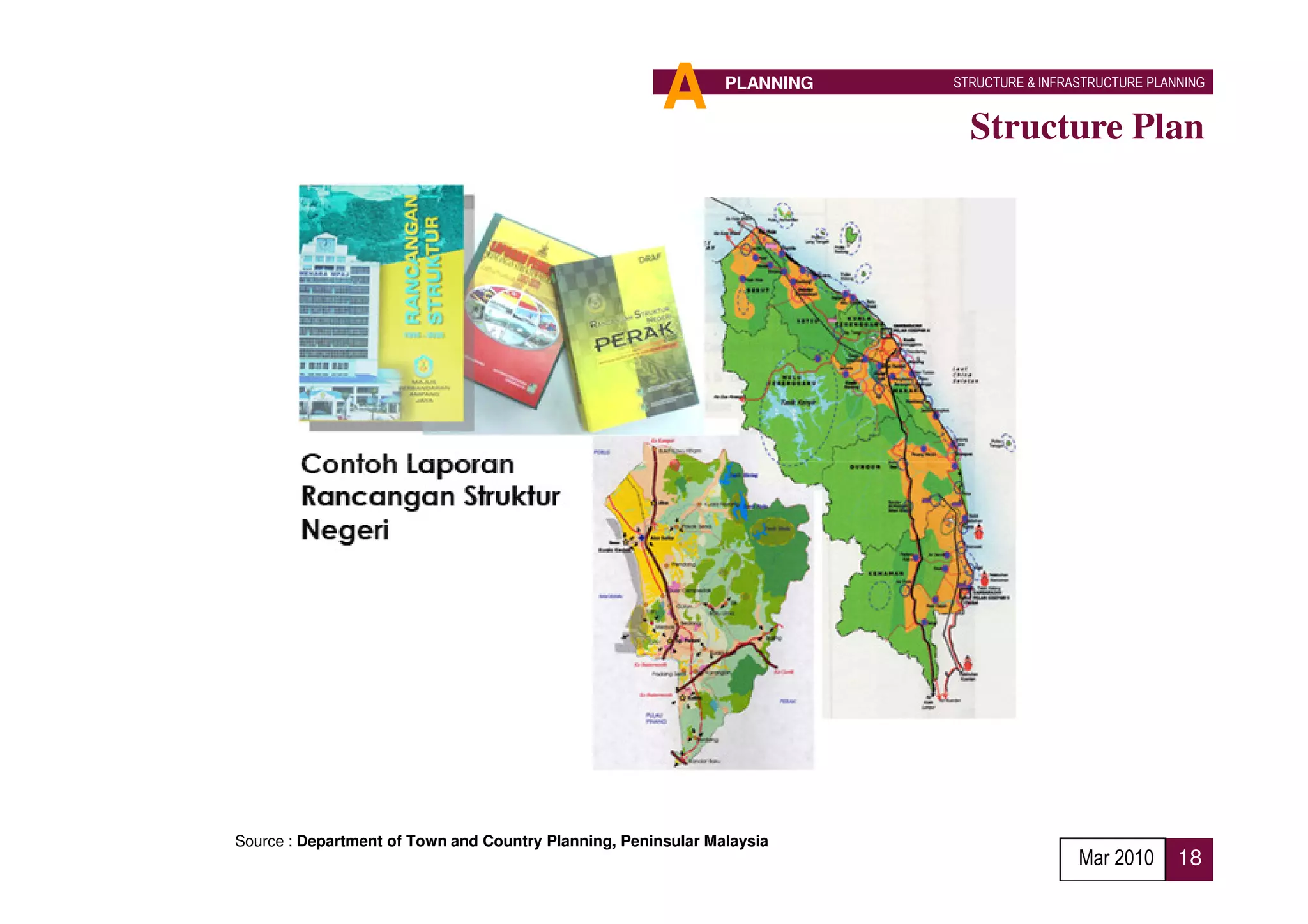 A       PLANNING   STRUCTURE & INFRASTRUCTURE PLANNING


                                                                            Structure Plan




Source : Department of Town and Country Planning, Peninsular Malaysia
                                                                                           Mar 2010      18
 