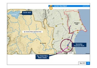 6   WATER TREATMENT                             WATER SUPPLY




            Cereh Dam
Cereh Dam




                                                                                         PROJECT
                                                                                           SITE




            Sg. Kuantan Water Catchment Area




                                                                             15km


                                         Sg. Kuantan
                                                                                            Semambu
                                                                                         Treatment Work

                                                                 10km


                                                                               Kuantan


                                   Kg. Kobat Baru
                                    Water Intake


                                                                                                   Mar 2010    35
 