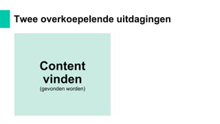 Twee overkoepelende uitdagingen
Content
vinden
(gevonden worden)
 
