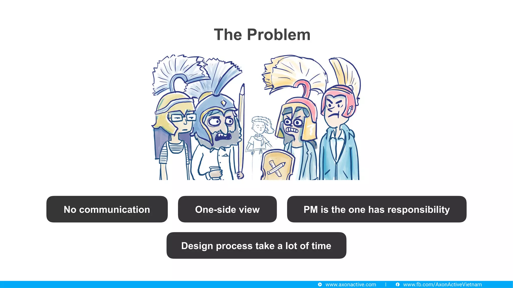 No communication One-side view PM is the one has responsibility
The Problem
Design process take a lot of time
 