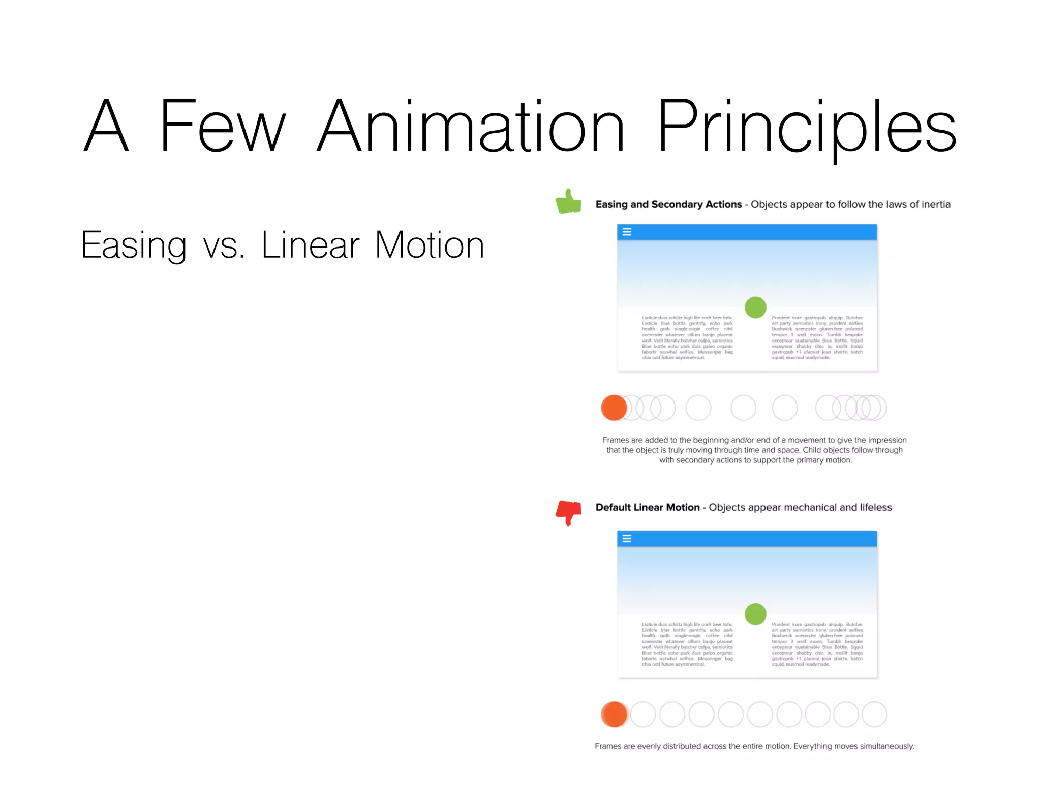A Few Animation Principles
Easing vs. Linear Motion
Squash and Stretch
Exaggeration
 