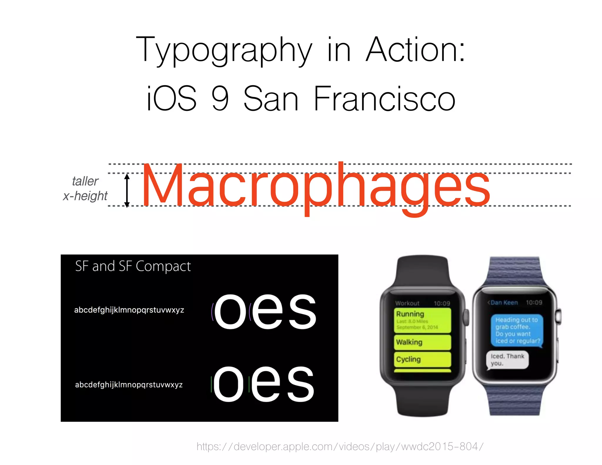 Typography in Action:
iOS 9 San Francisco
taller
x-height
https://developer.apple.com/videos/play/wwdc2015-804/
 