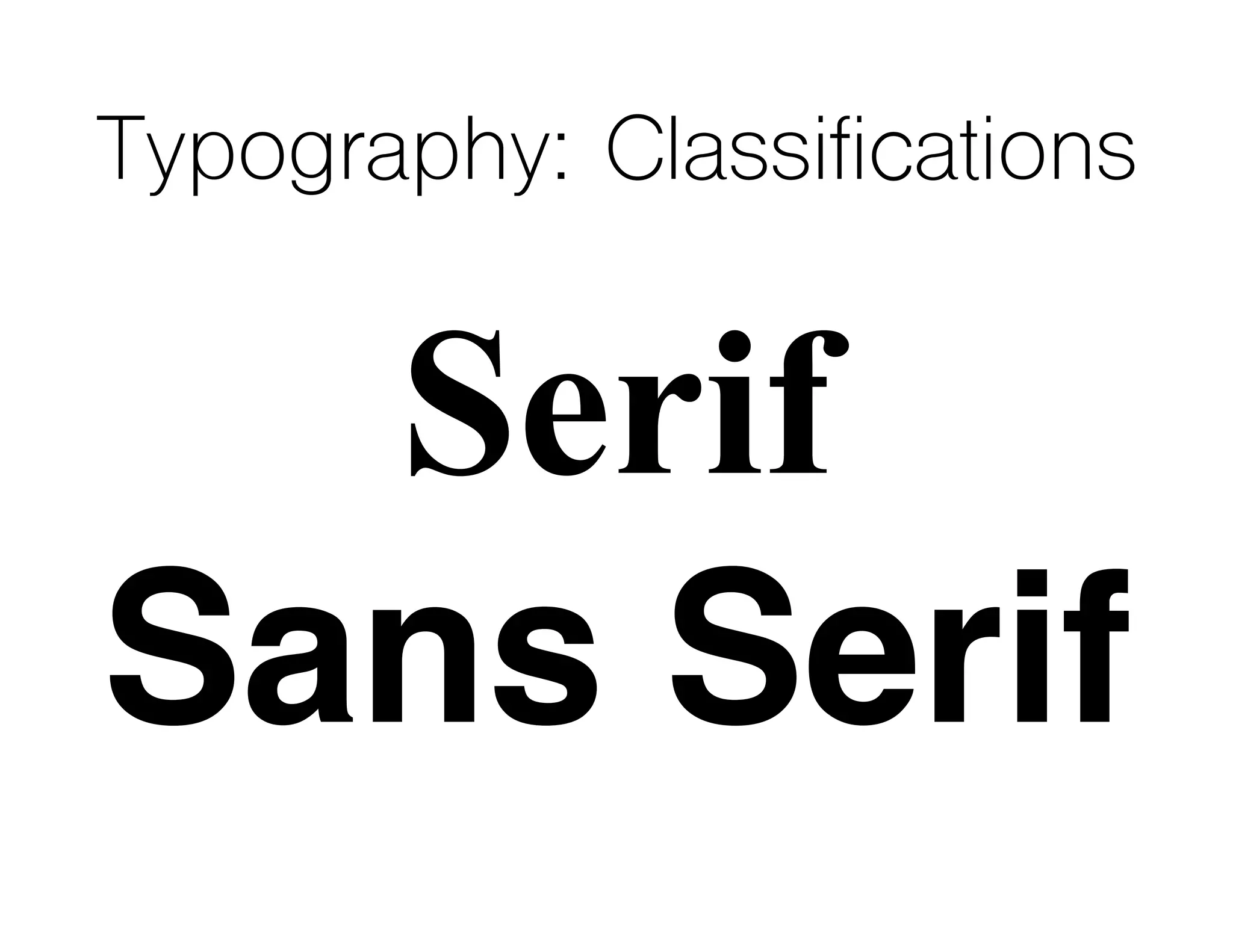 Serif
Sans Serif
Typography: Classifications
 
