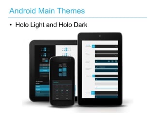 Android Main Themes
• Holo Light and Holo Dark
 