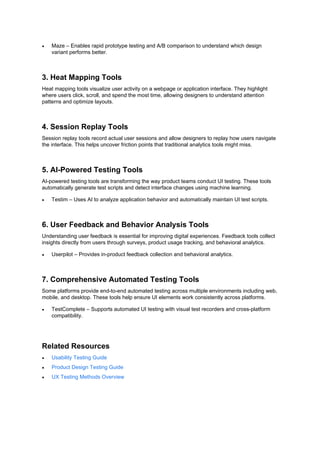 Key tools used for UI/UX testing in product design? | PDF