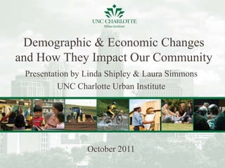 Demographic & Economic Changes
and How They Impact Our Community
 Presentation by Linda Shipley & Laura Simmons
          UNC Charlotte Urban Institute




                 October 2011
 