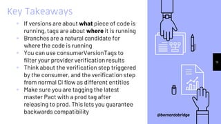 Key Takeaways
▹ If versions are about what piece of code is
running, tags are about where it is running
▹ Branches are a n...