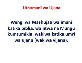 Uthamani wa Ujana


 Wengi wa Mashujaa wa imani
katika biblia waliitwa na Mungu
       biblia, waliitwa
kumtumikia, wakiwa
kumtumikia, wakiwa katika umri
   wa ujana (wakiwa vijana). 
 