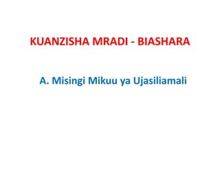 KUANZISHA MRADI ‐ BIASHARA


 A. Misingi Mikuu ya Ujasiliamali
 