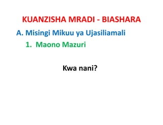 KUANZISHA MRADI ‐ BIASHARA
A. Misingi Mikuu ya Ujasiliamali
   1.  Maono Mazuri

             Kwa nani?
 