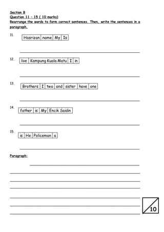 Ujian 1 English Year 3 Paper 2