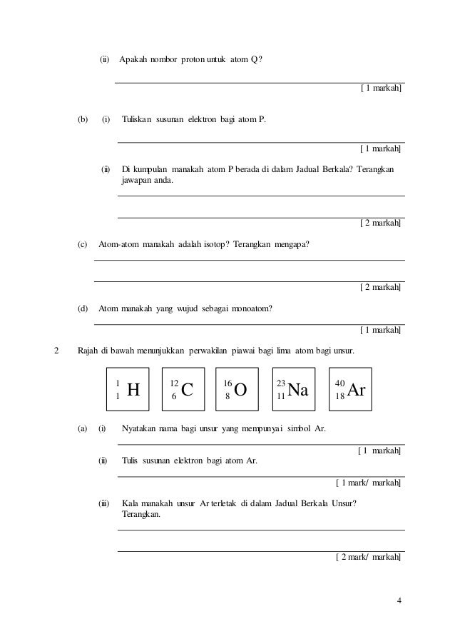 Ujian 1 kimia tingkatan 4 2016