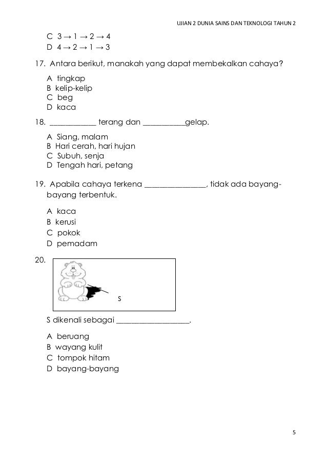 Soalan Sains Tahun 5 Ujian 2 - Kecemasan g