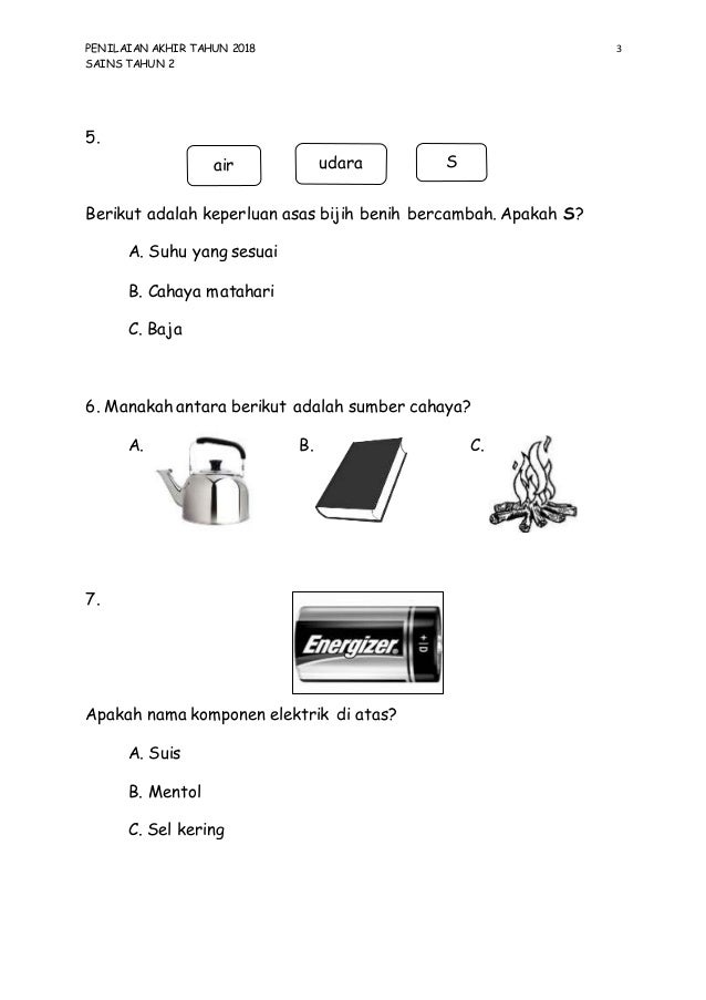 Ujian Sains Tahun 2  Ujian pertengahan tahun bahasa melayu kertas 1