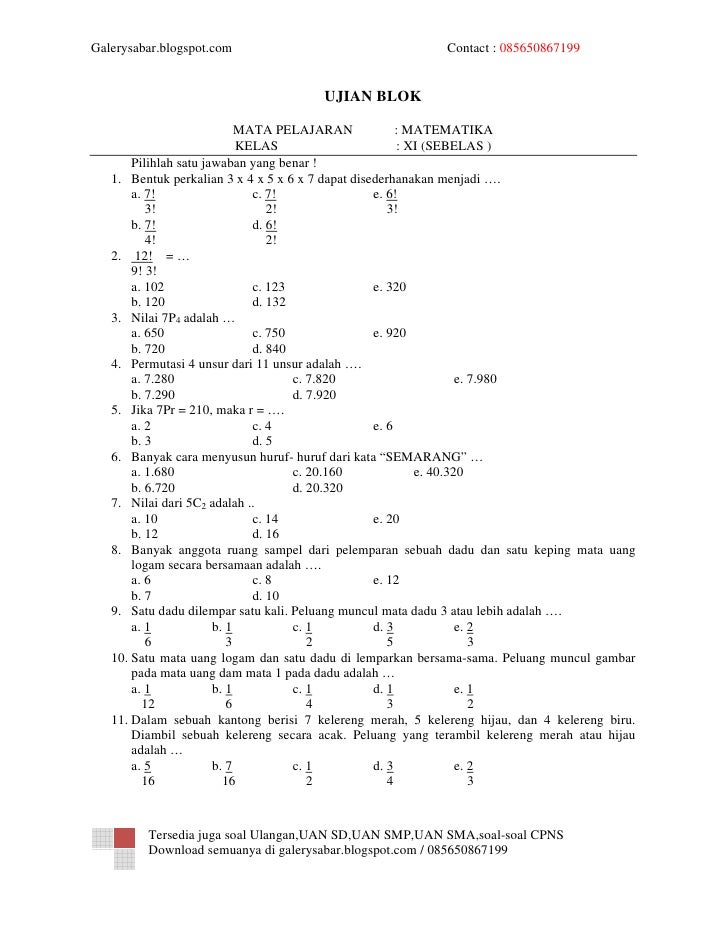 Ujian Blok Matematika Kelas Xi
