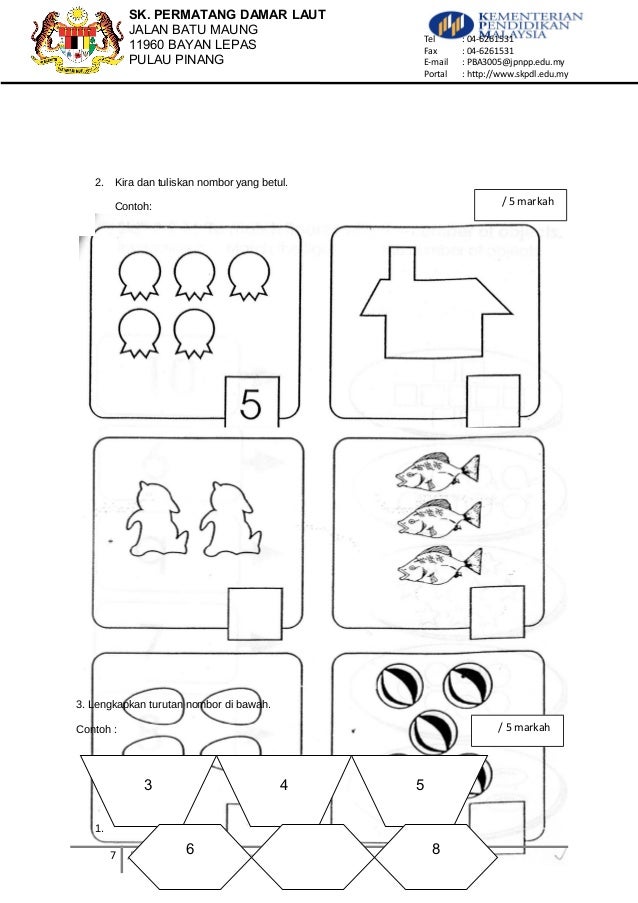 Contoh Soalan Ujian Diagnostik Matematik Tahun 1 - Buku 