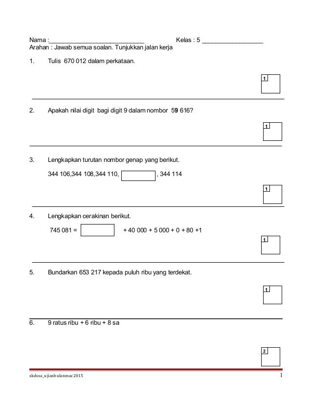 Ujian Mac Kertas 2 Matematik Thn 5