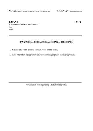Ujian mac matematik tambahan tingkatan 4 k2 | PDF