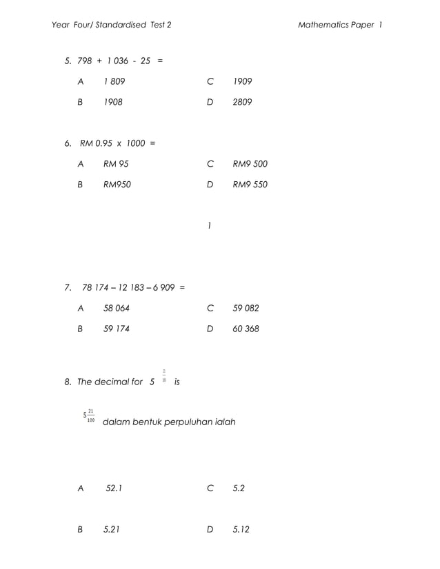 Ujian matematik tahun 4 k1  PDF