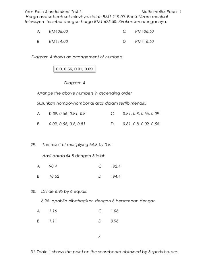 Ujian matematik tahun 4 k1