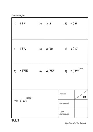 Ujian pasca protim tahun 4(2014)sk | PDF