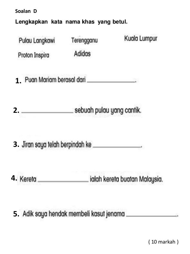 Ujian penulisan bahasa melayu tahun 3