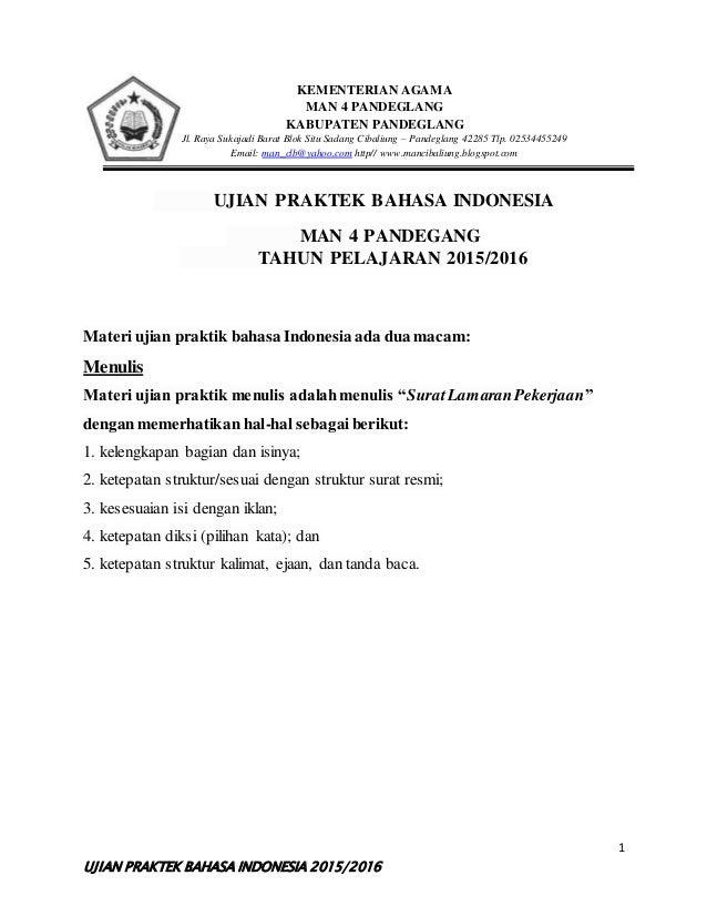 Soal Latihan Bahasa Indonesia Materi Persiapan Proposal