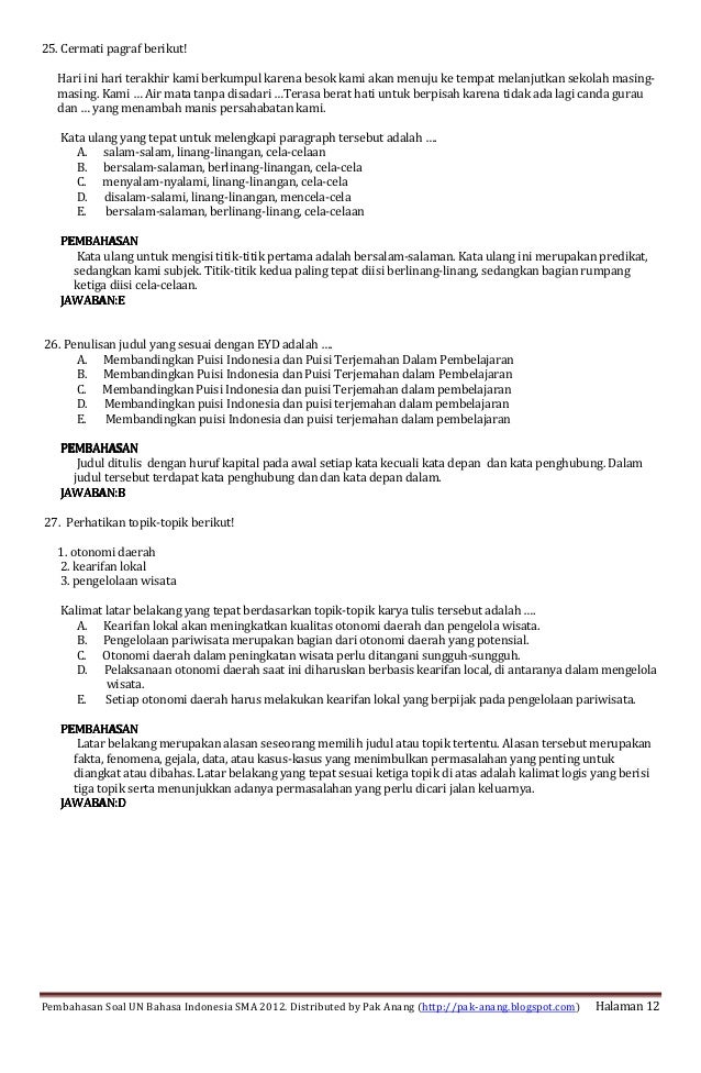 Ujian Sekolah Bahasa Indonesia Sma