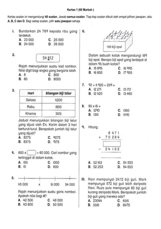 Ujian Pertengahan Tahun Kertas 1 Matematik Tahun 4