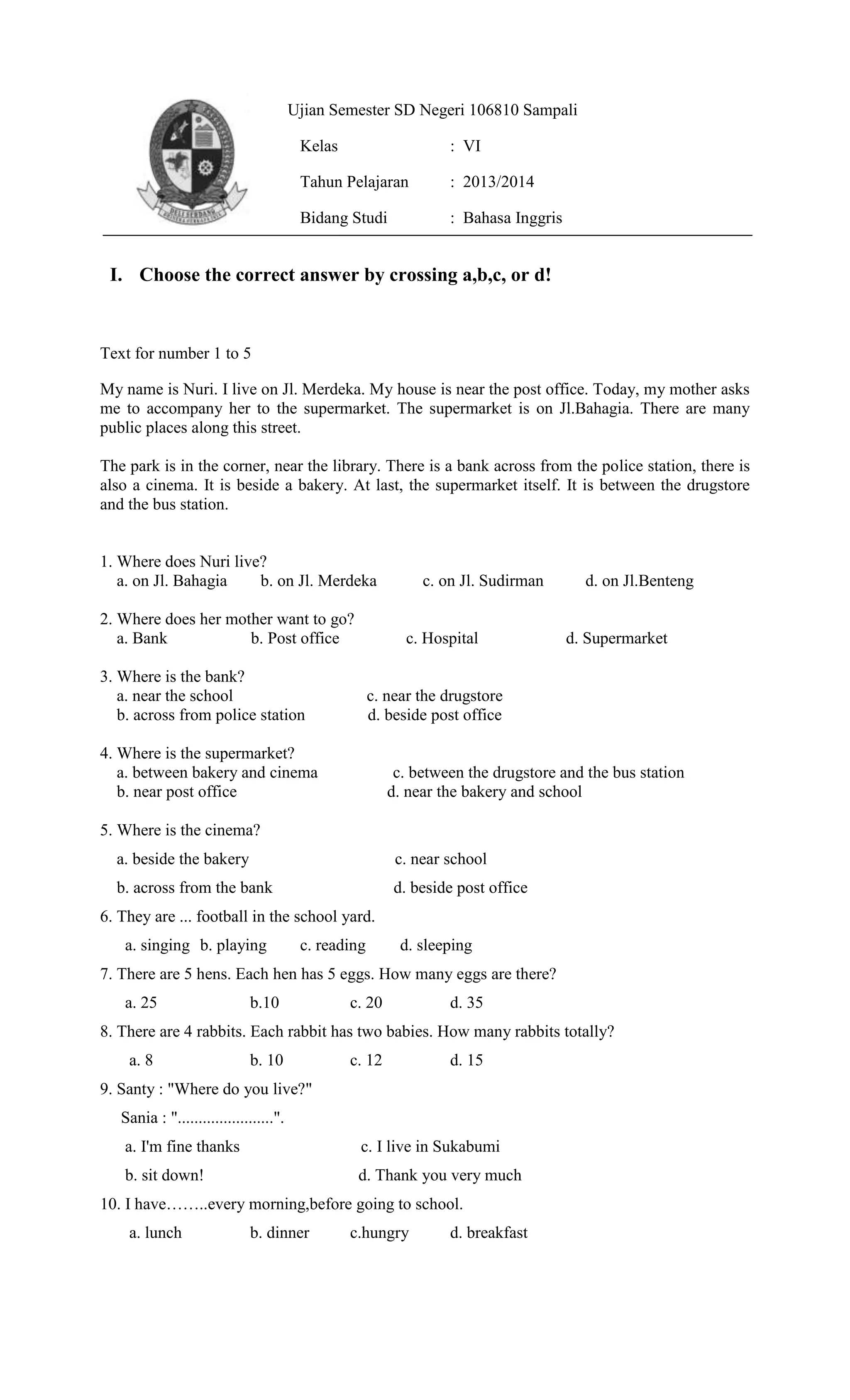 Ujian Semester Bahasa Inggris Sd Kelas 6 PDF ujian-semester-bahasa-inggris-sd-kelas-6-pdf