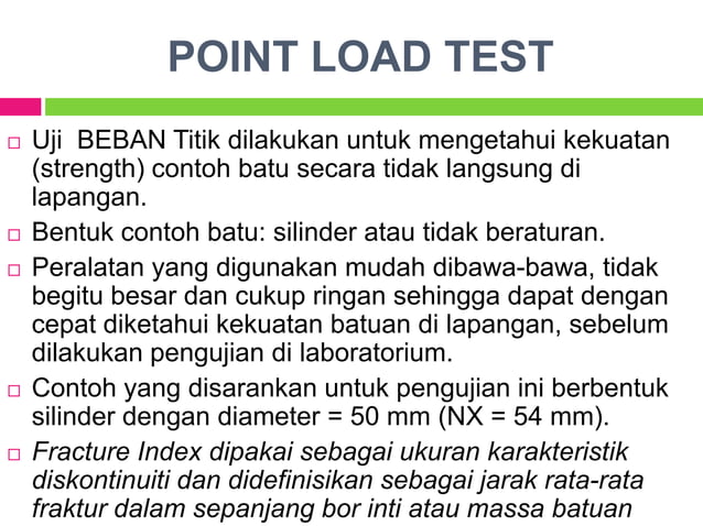 Uji berat titik (point load test) UNPAR | PPTX