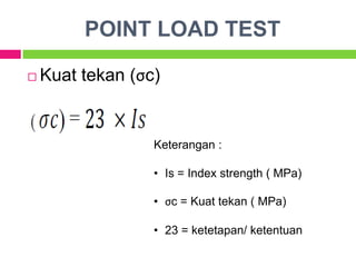 Uji berat titik (point load test) UNPAR | PPTX