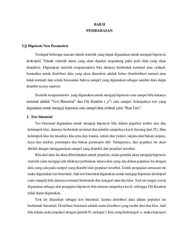 Uji Hipotesis Deskriptif Non Parametris