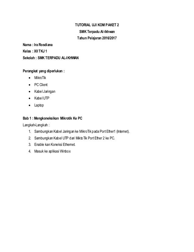 Tutorial Soal Mikrotik Uji Kom Smk 2017