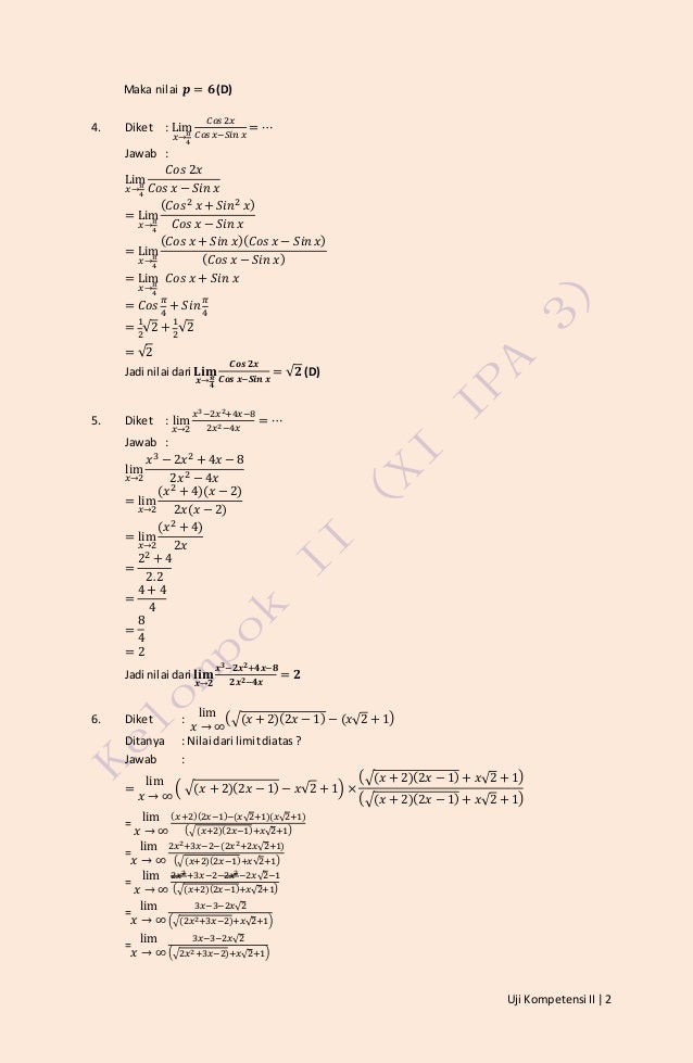 Uji Kompetensi Dan Pembahasan Matematika Semester 2 Kelas Xi
