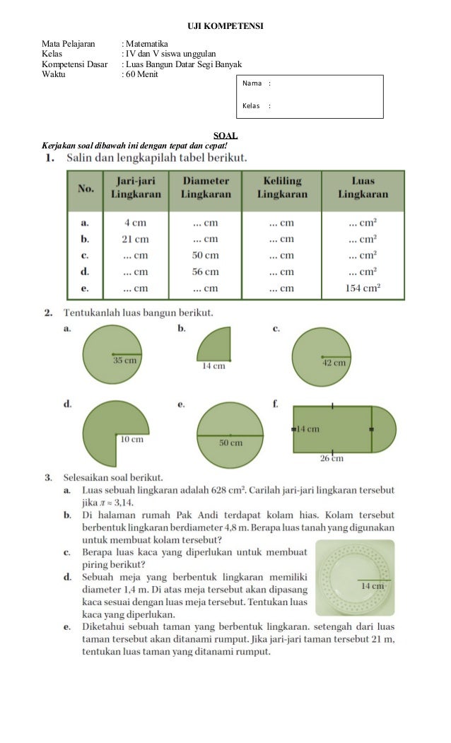 Uji Kompetensi Luas Bangun Datar Dan Segi Banyak