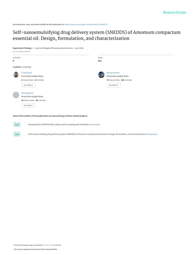 Self-nanoemulsifying drug delivery system (SNEDDS) of Amomum compactum ...
